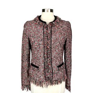 McGinn Red Bijou Tweed Fringe Blazer Wool Blend Hook Front size 8